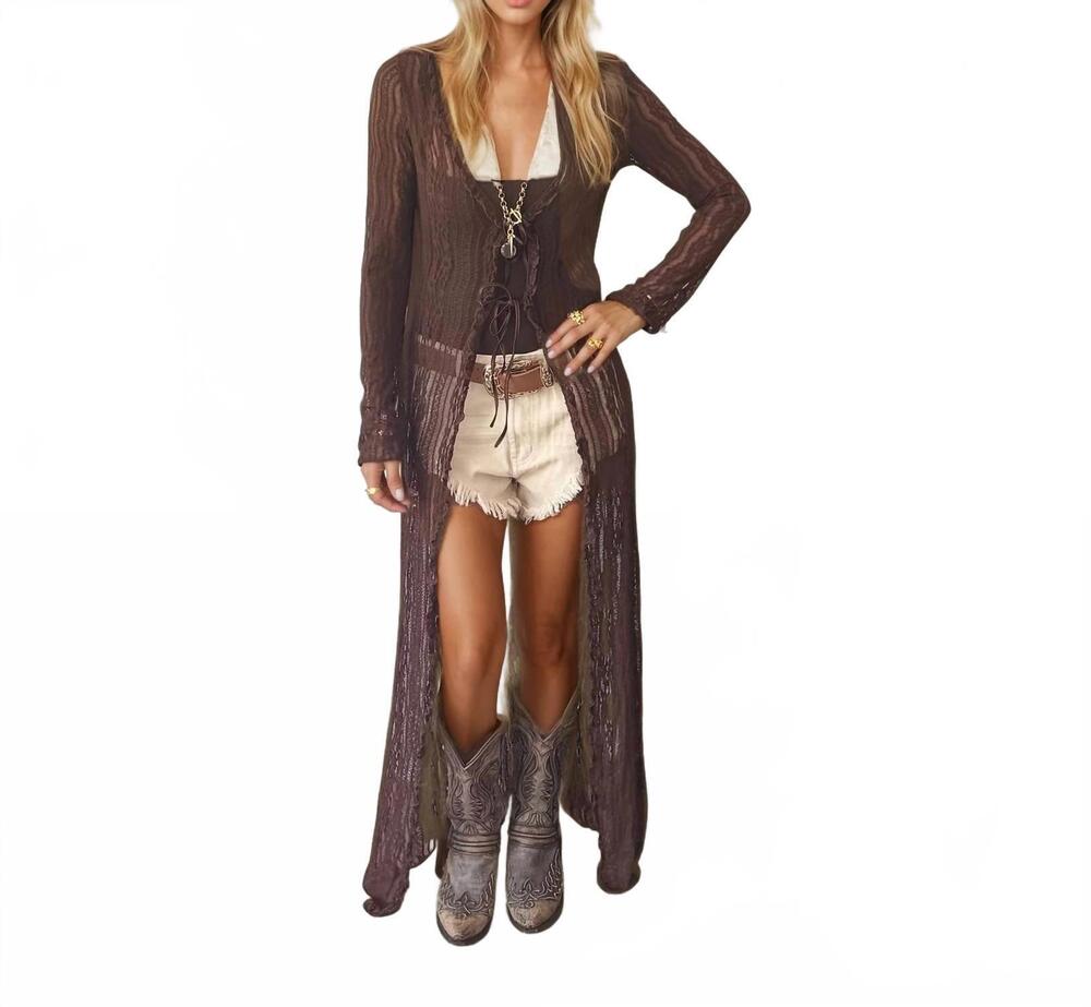 NEW MALIBU ROAD lace maxi duster in brown/beige